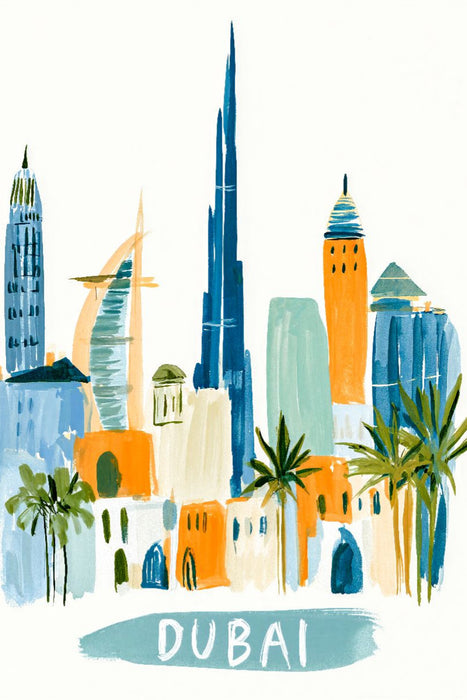 Premium Textil-Leinwand Dubai Skyline mit dem Burj Khalifa