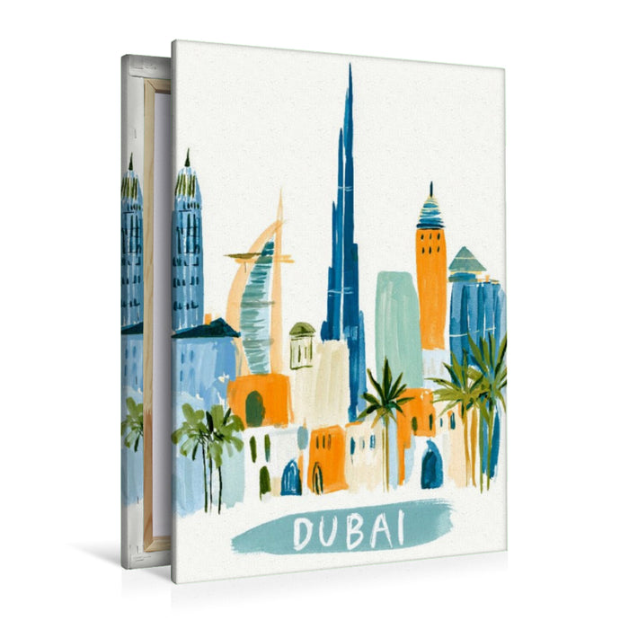 Premium Textil-Leinwand Dubai Skyline mit dem Burj Khalifa