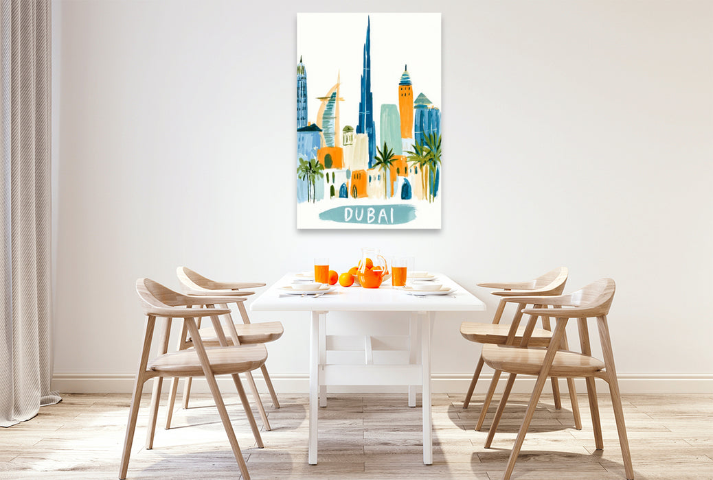 Premium Textil-Leinwand Dubai Skyline mit dem Burj Khalifa