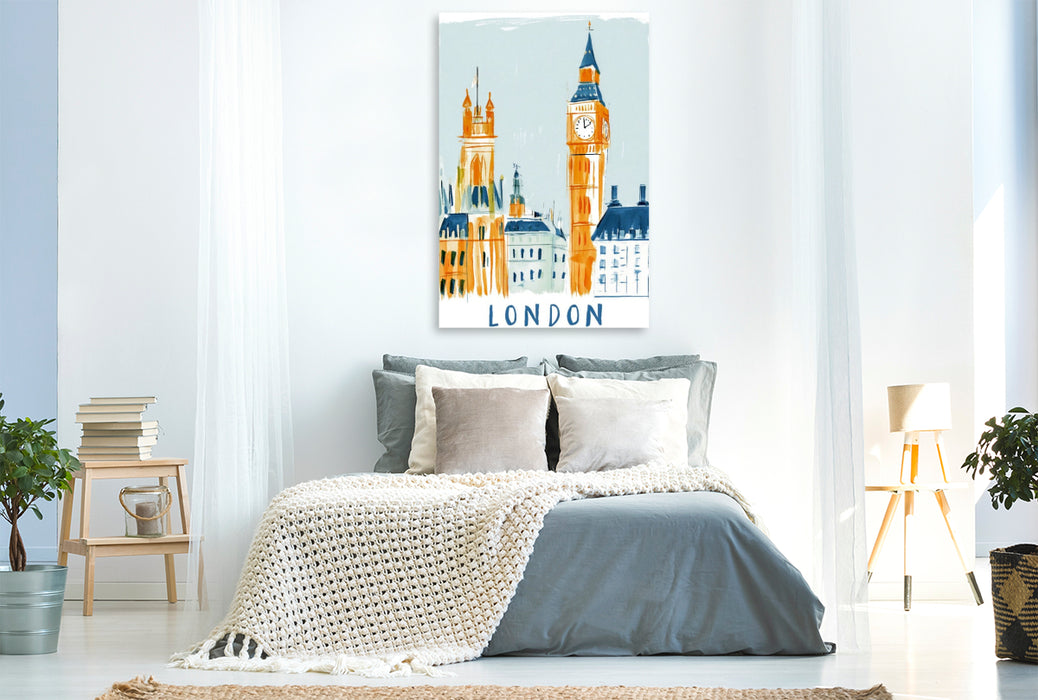 Premium Textil-Leinwand London mit Big Ben und dem Palace of Winchester