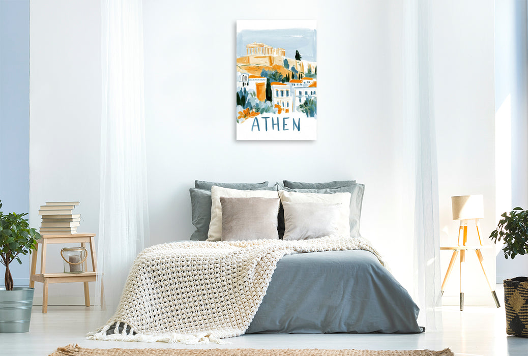 Premium Textil-Leinwand Athen mit Parthenon auf der Akropolis