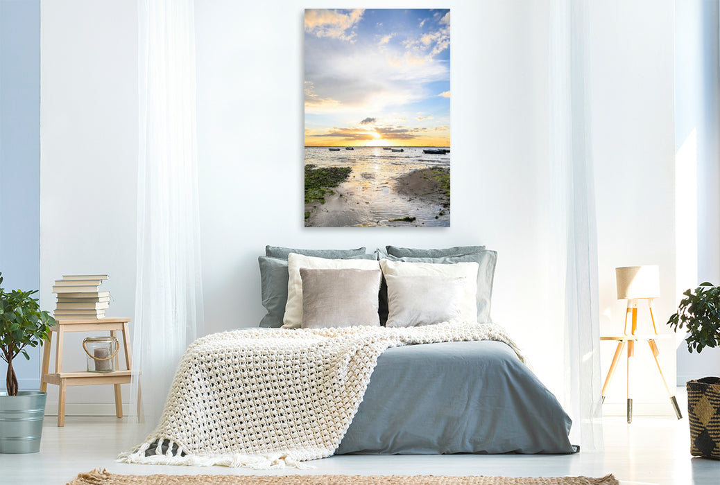 Premium Textil-Leinwand Boote im Abendlicht
