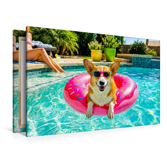 Premium Textil-Leinwand Corgi Chillen - Lustiges Sommer Hundemotiv