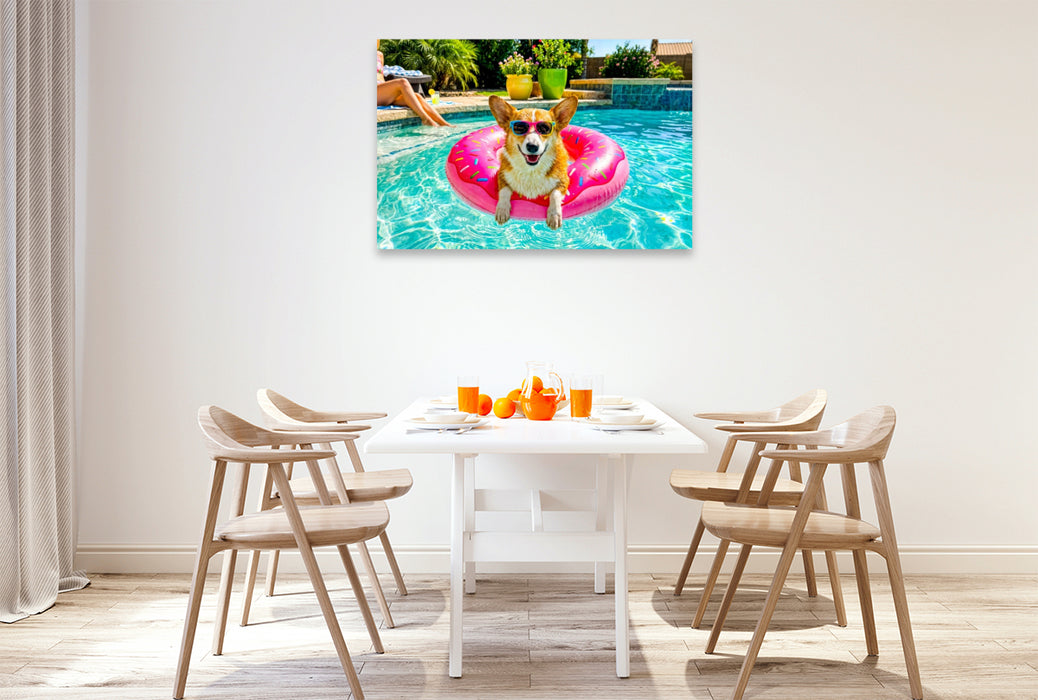 Premium Textil-Leinwand Corgi Chillen - Lustiges Sommer Hundemotiv