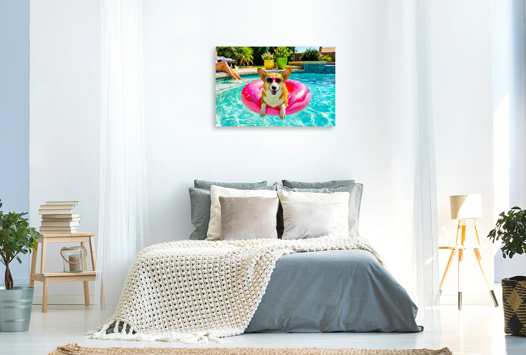 Premium Textil-Leinwand Corgi Chillen - Lustiges Sommer Hundemotiv