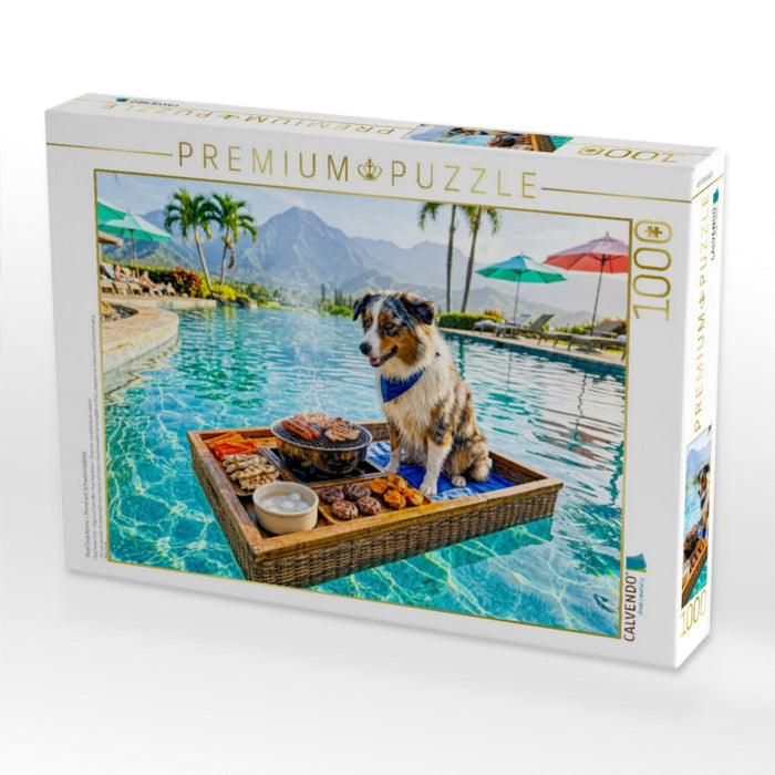 Pool Snacktime – Hund auf Schwimmtablett - CALVENDO Foto-Puzzle'