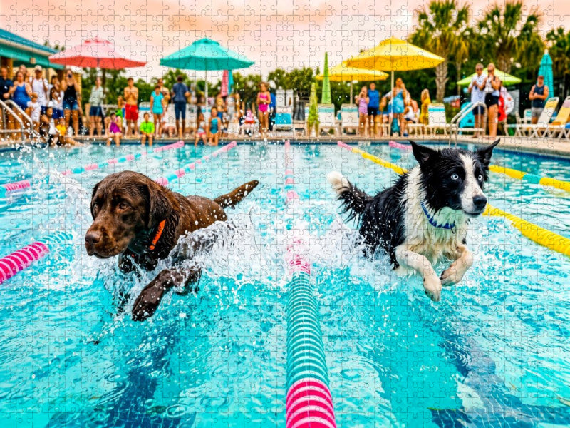 Hundeschwimmrennen - Action auf der Schwimmbahn - CALVENDO Foto-Puzzle'