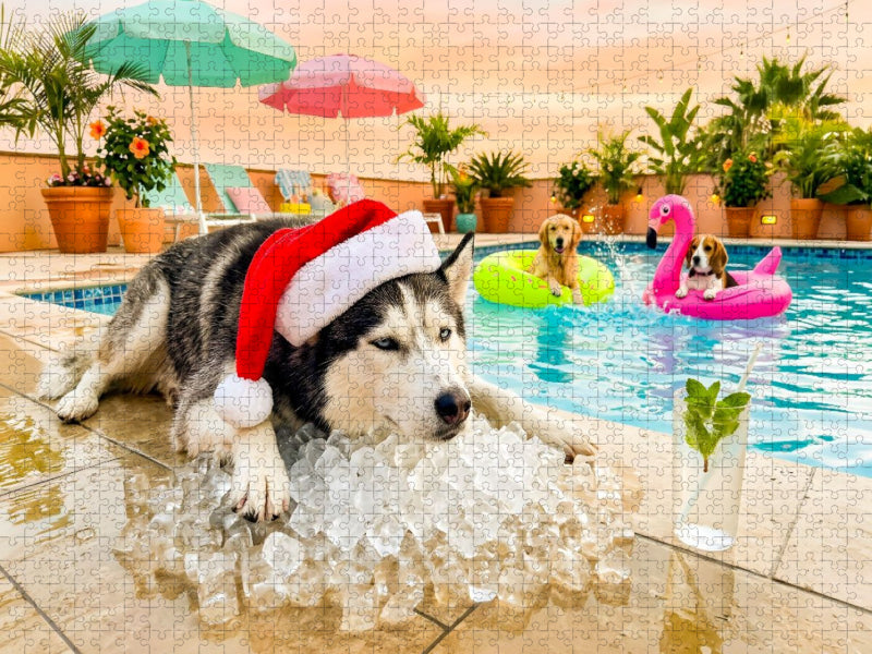 Husky on the Rocks - Weihnachtsmotiv - CALVENDO Foto-Puzzle'