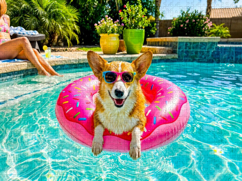 Corgi Chillen - Lustiges Sommer Hundemotiv - CALVENDO Foto-Puzzle'