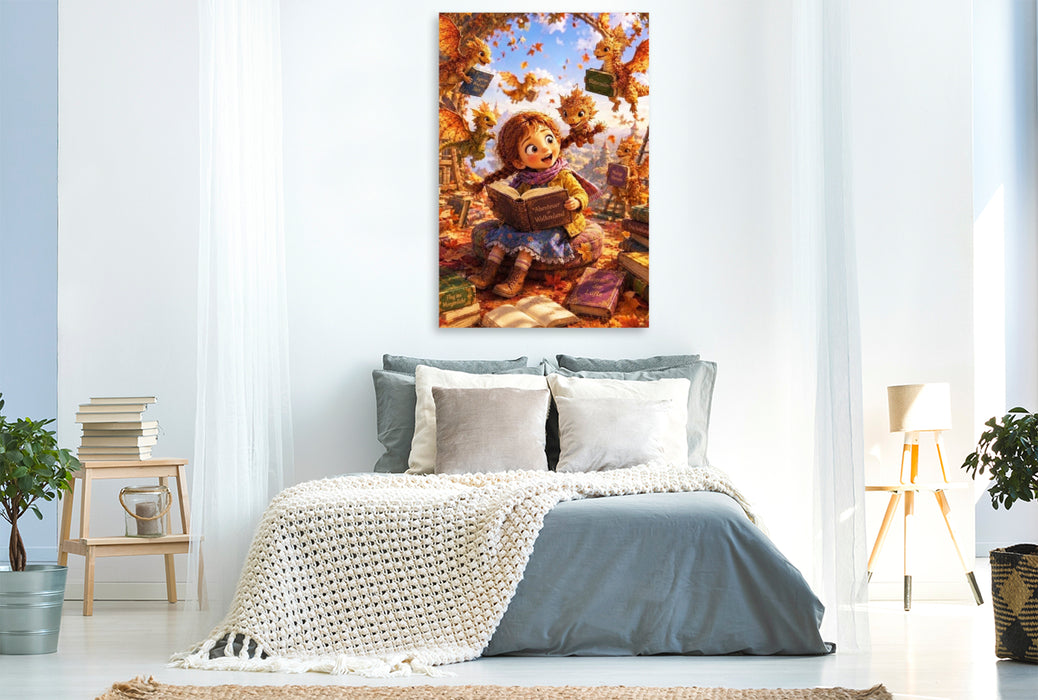 Premium Textil-Leinwand Die Drachenbibliothek