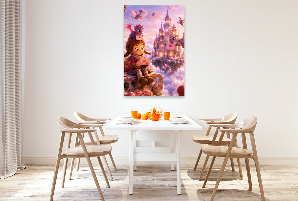 Premium Textil-Leinwand Drachenpost der Herzen
