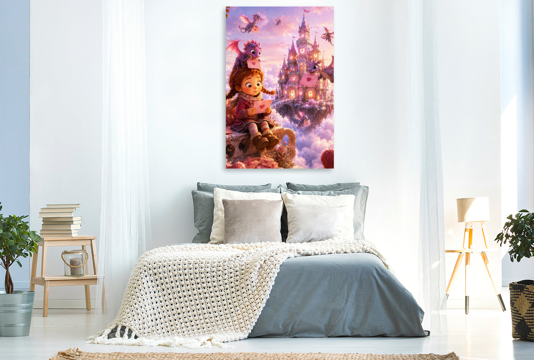 Premium Textil-Leinwand Drachenpost der Herzen