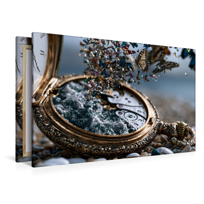 Premium Textil-Leinwand Die Taschenuhr mit Ozean der Schmetterlinge