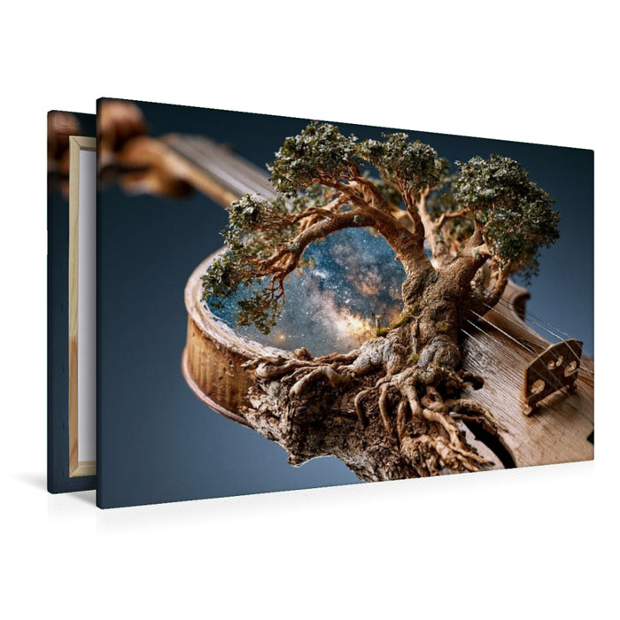 Premium Textil-Leinwand Der Violinenbaum mit Galaxienwirbel