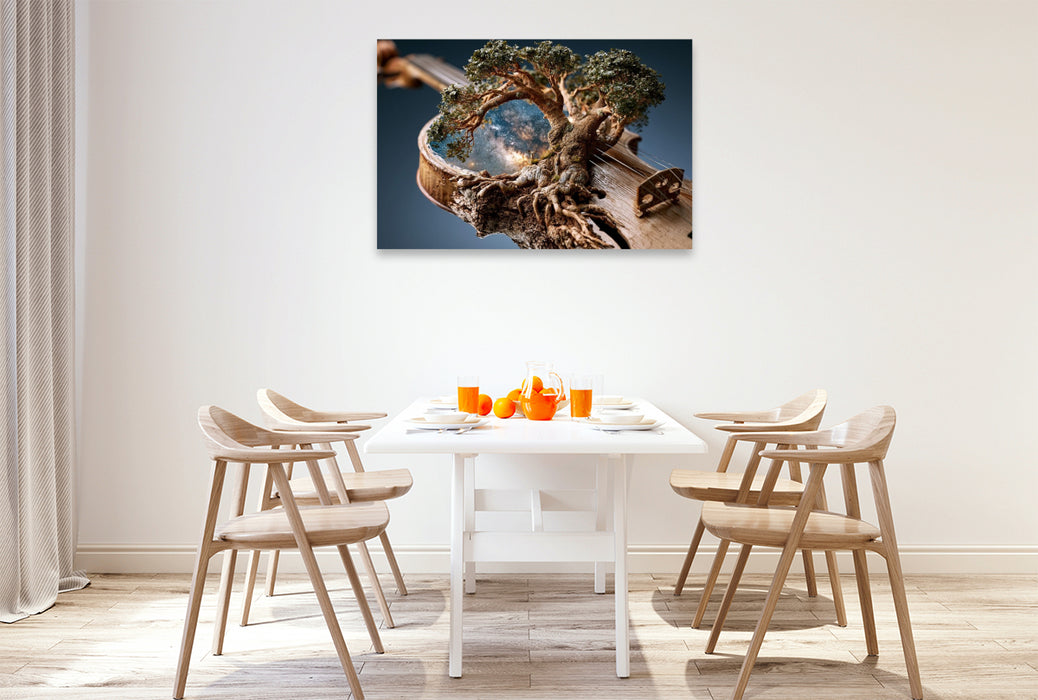 Premium Textil-Leinwand Der Violinenbaum mit Galaxienwirbel