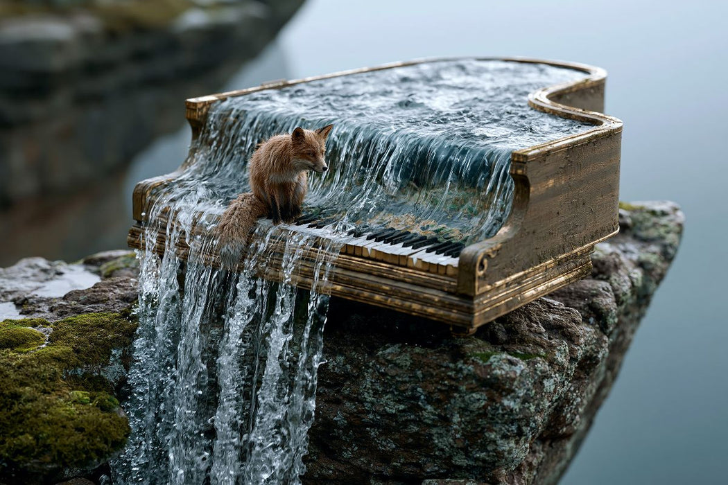 Premium Textil-Leinwand Der Fuchs am Wasserfallklavier