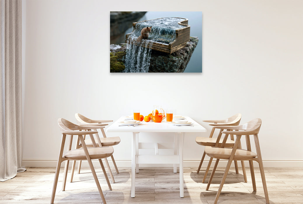 Premium Textil-Leinwand Der Fuchs am Wasserfallklavier