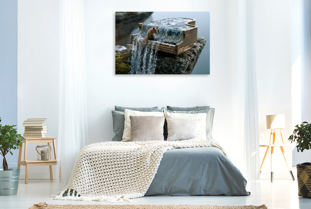 Premium Textil-Leinwand Der Fuchs am Wasserfallklavier