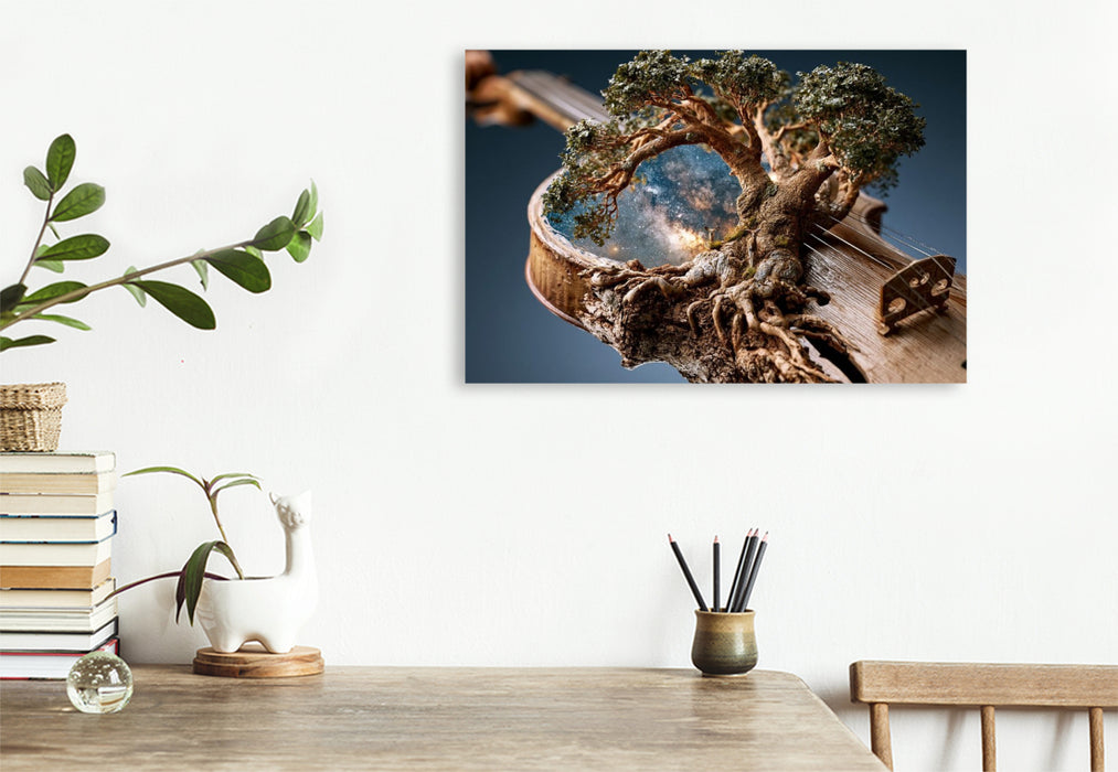 Premium Textil-Leinwand Der Violinenbaum mit Galaxienwirbel