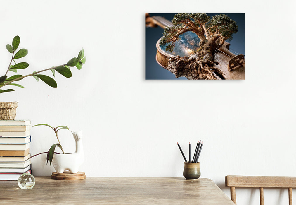 Premium Textil-Leinwand Der Violinenbaum mit Galaxienwirbel