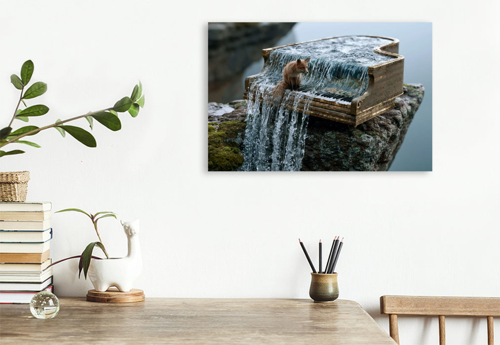 Premium Textil-Leinwand Der Fuchs am Wasserfallklavier