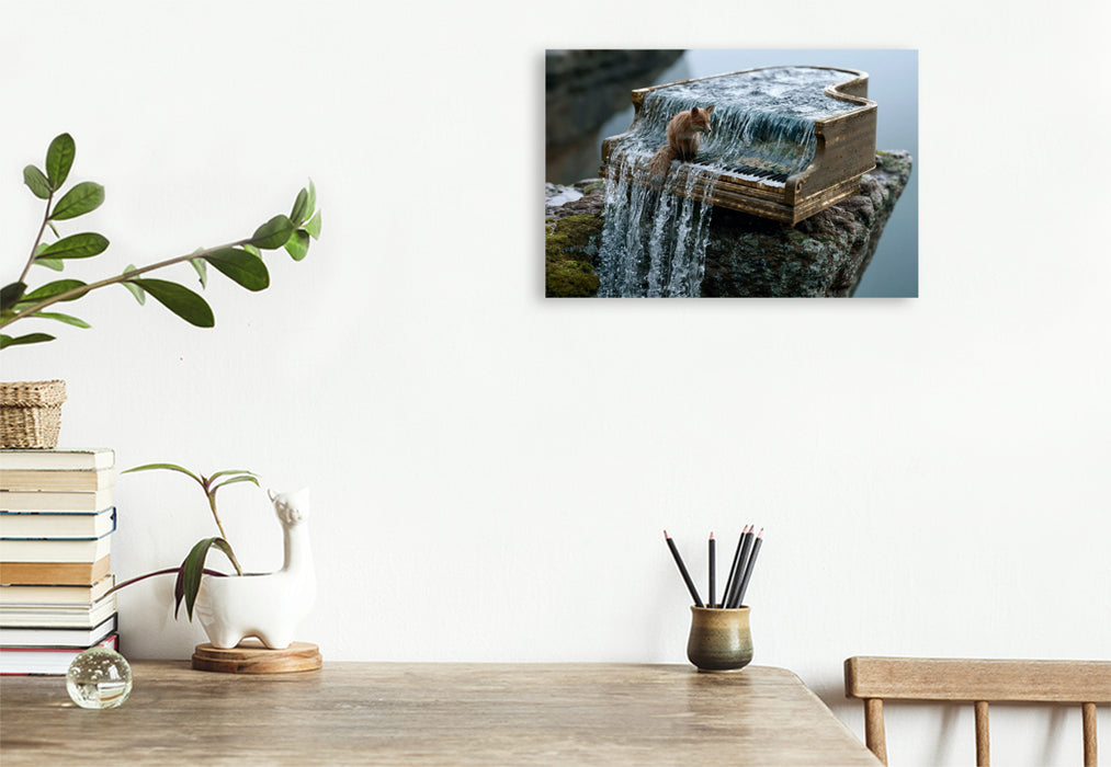 Premium Textil-Leinwand Der Fuchs am Wasserfallklavier