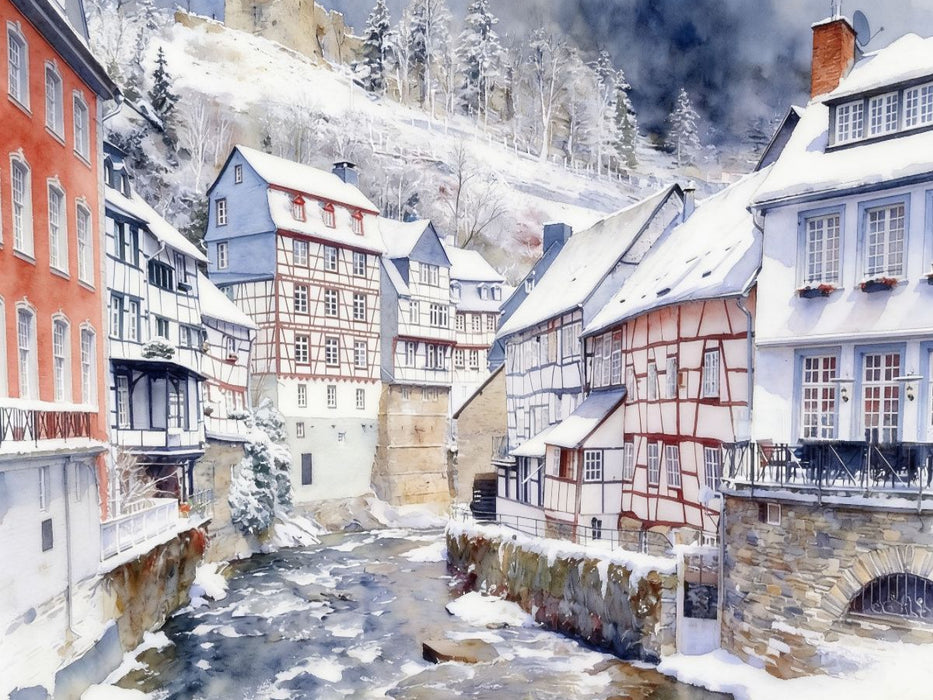 Verschneites Monschau - CALVENDO Foto-Puzzle'