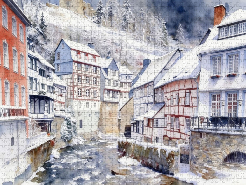 Verschneites Monschau - CALVENDO Foto-Puzzle'