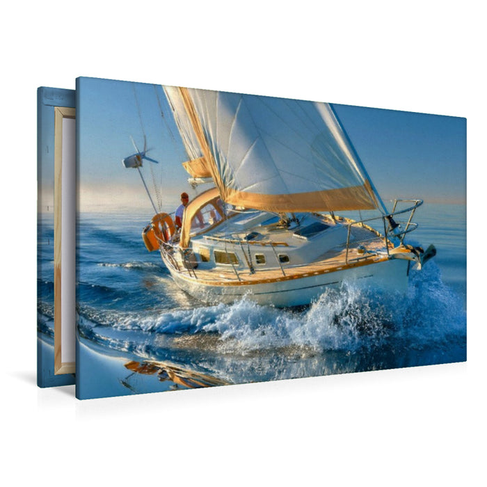 Premium Textil-Leinwand Ein Boot im Gleichgewicht zwischen Himmel und Wellen