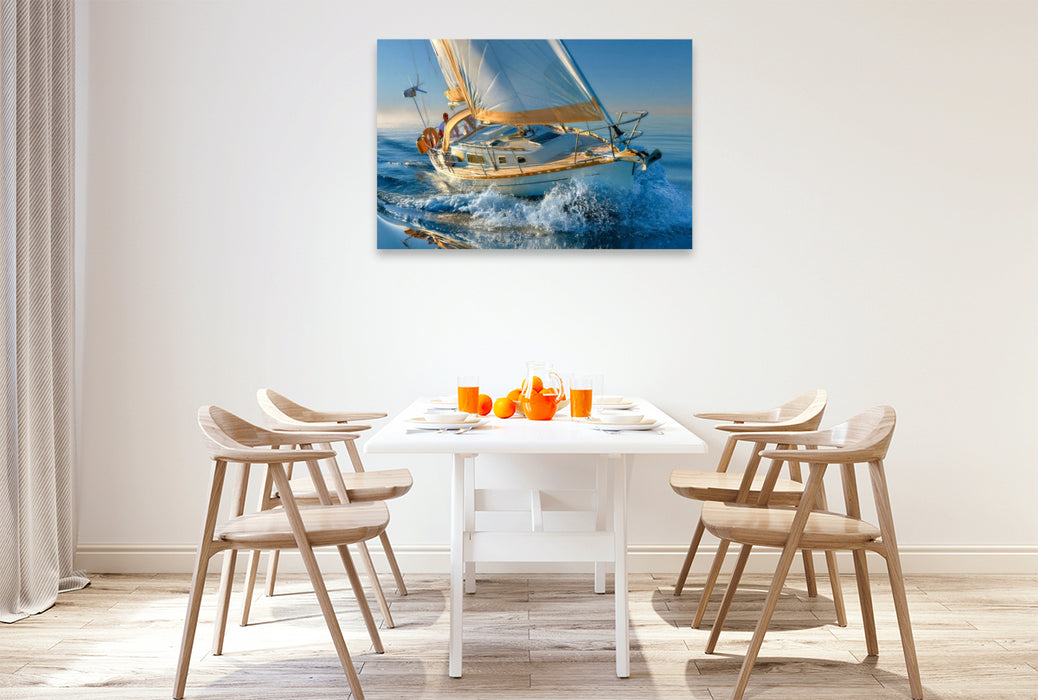 Premium Textil-Leinwand Ein Boot im Gleichgewicht zwischen Himmel und Wellen