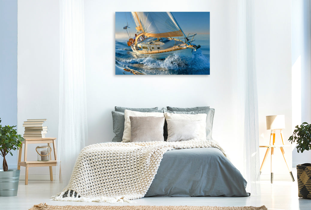 Premium Textil-Leinwand Ein Boot im Gleichgewicht zwischen Himmel und Wellen