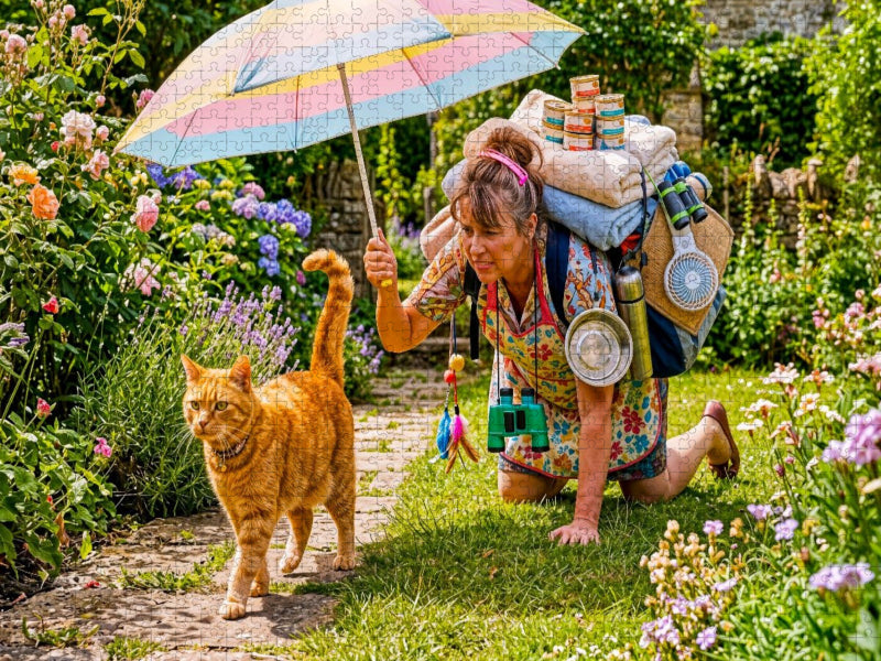 Abenteuerlustige rote Katze im Garten - Humorvolles Puzzle - CALVENDO Foto-Puzzle'