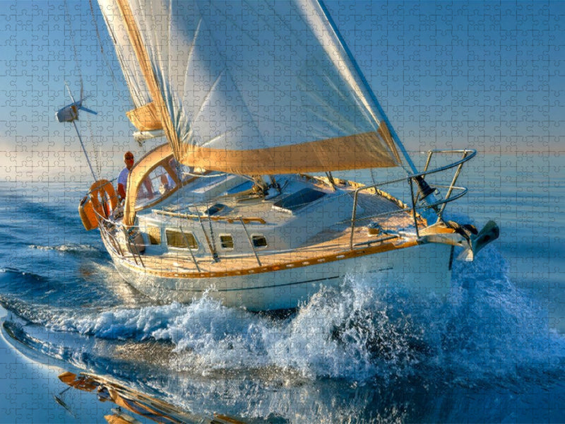 Ein Boot im Gleichgewicht zwischen Himmel und Wellen - CALVENDO Foto-Puzzle'