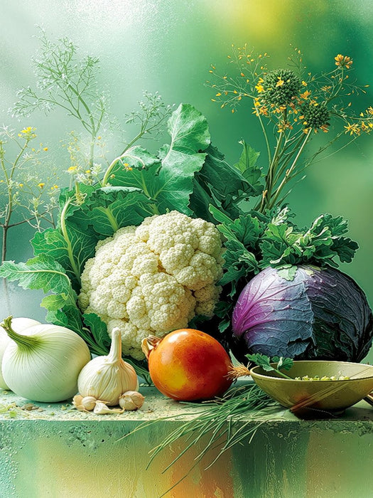Blumenkohl und Rotkohl, zwei herzhafte Kohlfreunde - CALVENDO Foto-Puzzle'