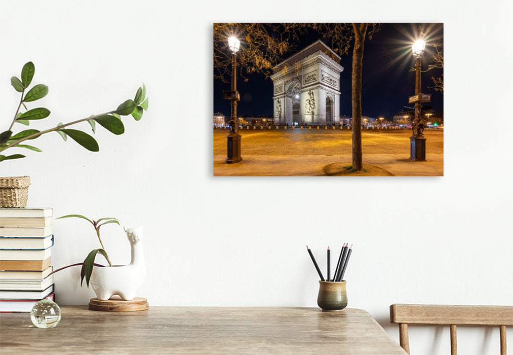 Premium Textil-Leinwand Arc de Triomphe bei Nacht