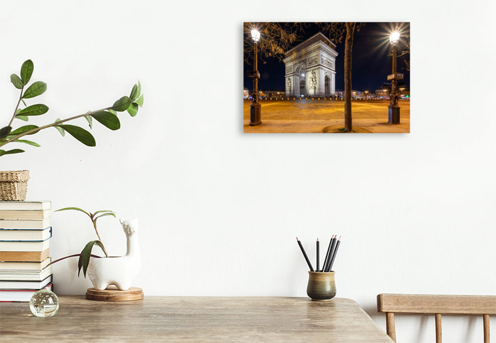 Premium Textil-Leinwand Arc de Triomphe bei Nacht