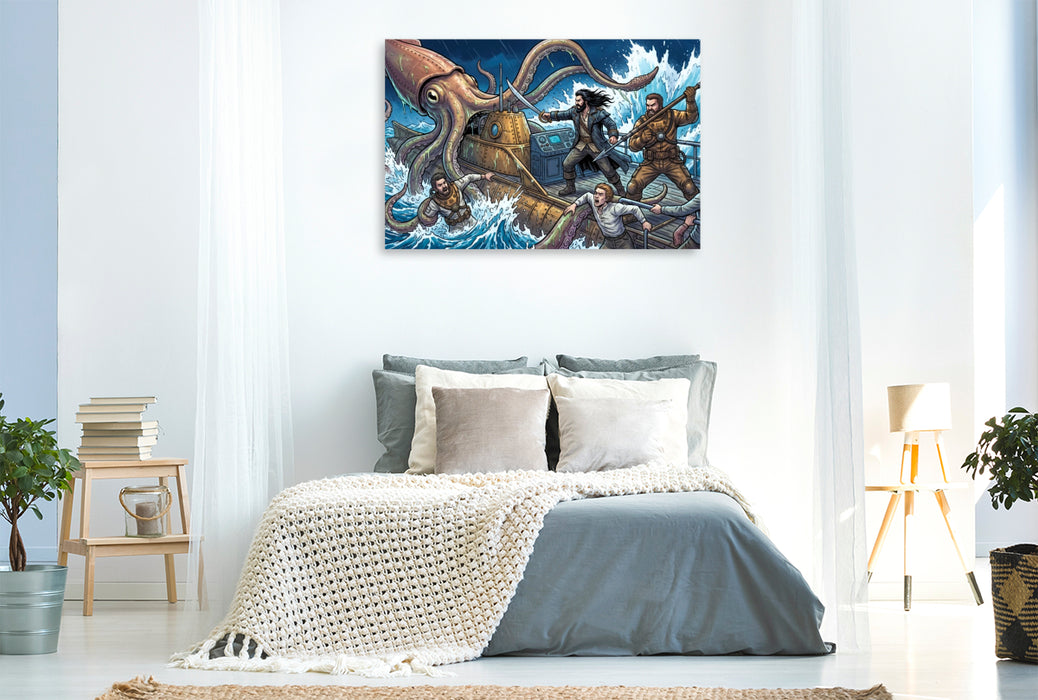 Premium Textil-Leinwand Die Schlacht mit dem Riesenkalmar