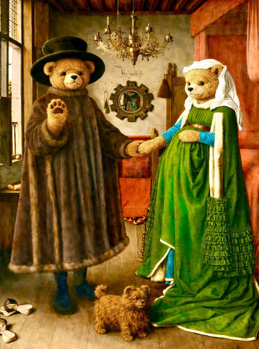 Das Teddy-Porträt (Das Arnolfini-Porträt von Jan van Eyck, 1434) - CALVENDO Foto-Puzzle'