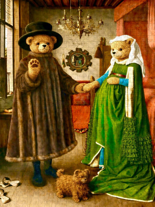 Das Teddy-Porträt (Das Arnolfini-Porträt von Jan van Eyck, 1434) - CALVENDO Foto-Puzzle'