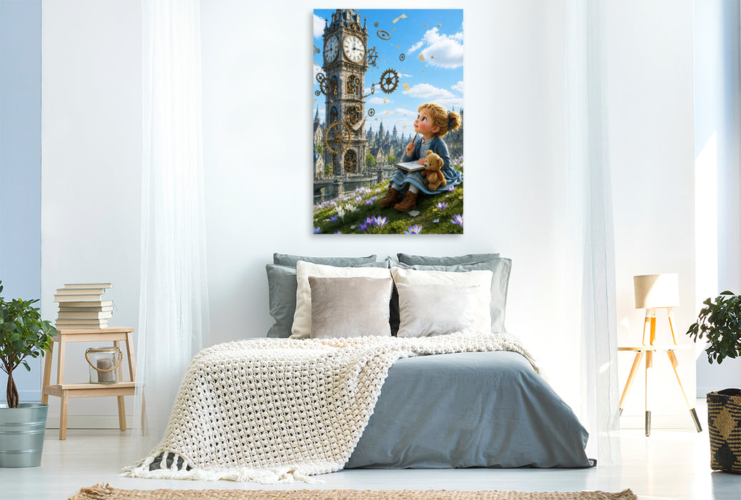 Premium Textil-Leinwand Die Uhr der Wunderstadt