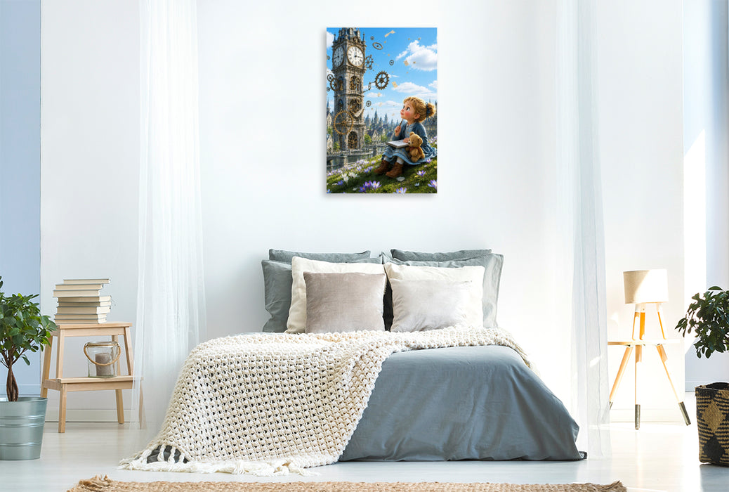 Premium Textil-Leinwand Die Uhr der Wunderstadt