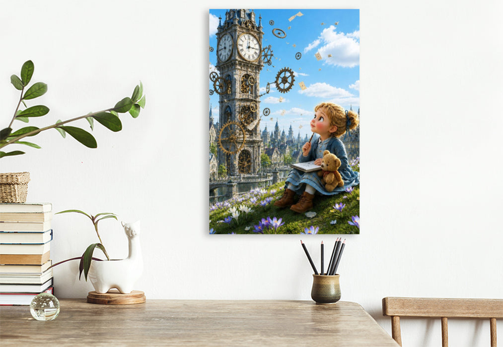 Premium Textil-Leinwand Die Uhr der Wunderstadt
