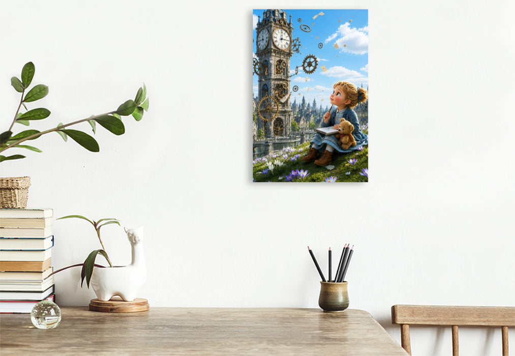 Premium Textil-Leinwand Die Uhr der Wunderstadt
