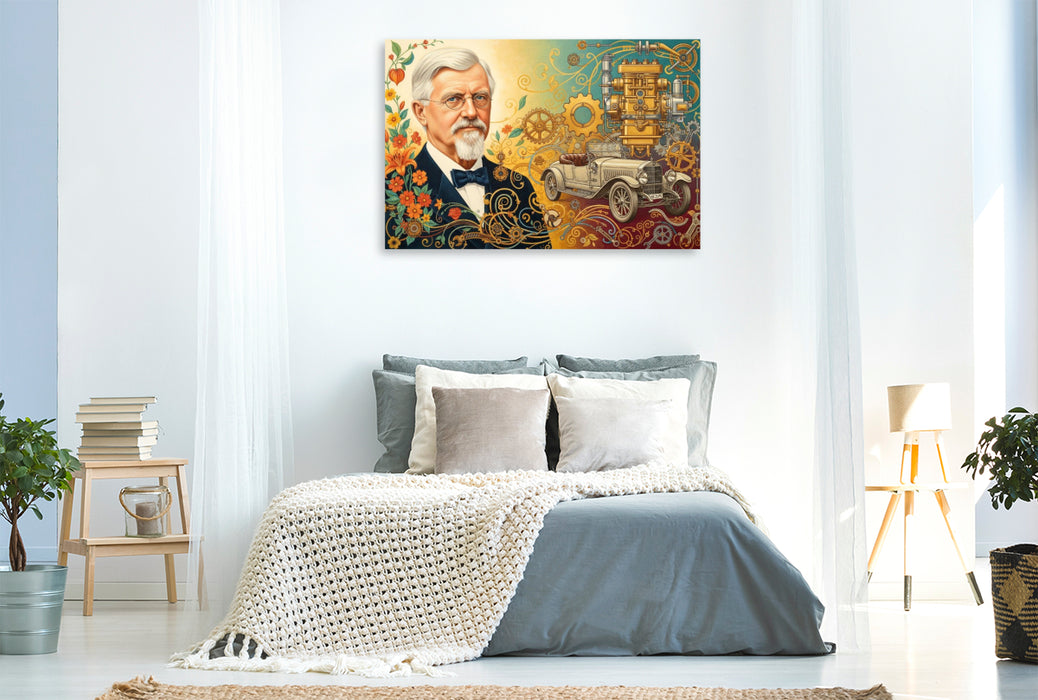 Premium Textil-Leinwand Wilhelm Maybach (1846–1929) – frühe Fahrzeugentwicklung und technische Verbesserungen