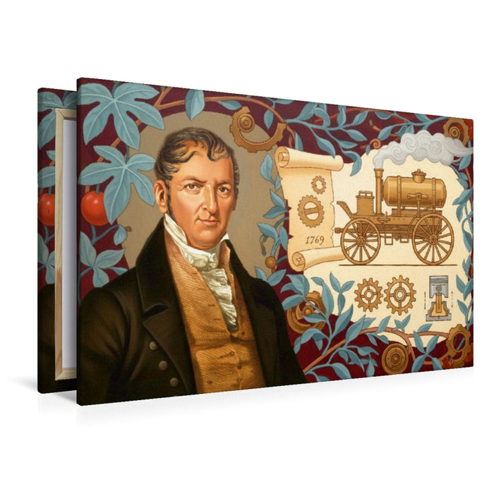 Premium Textil-Leinwand Nicolas-Joseph Cugnot (1725–1804) – erster Dampfwagen, frühes selbstfahrendes Fahrzeug