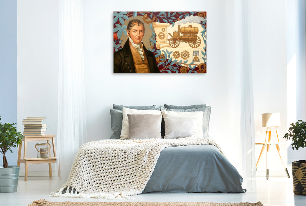 Premium Textil-Leinwand Nicolas-Joseph Cugnot (1725–1804) – erster Dampfwagen, frühes selbstfahrendes Fahrzeug