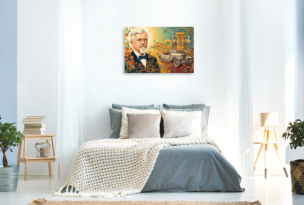 Premium Textil-Leinwand Wilhelm Maybach (1846–1929) – frühe Fahrzeugentwicklung und technische Verbesserungen