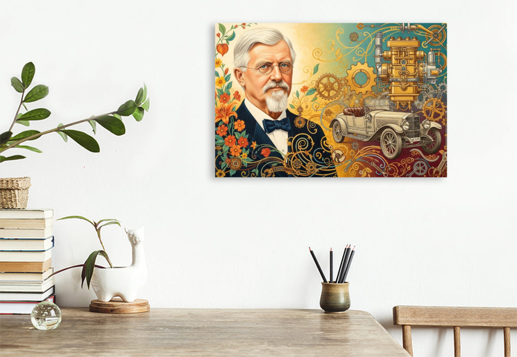 Premium Textil-Leinwand Wilhelm Maybach (1846–1929) – frühe Fahrzeugentwicklung und technische Verbesserungen