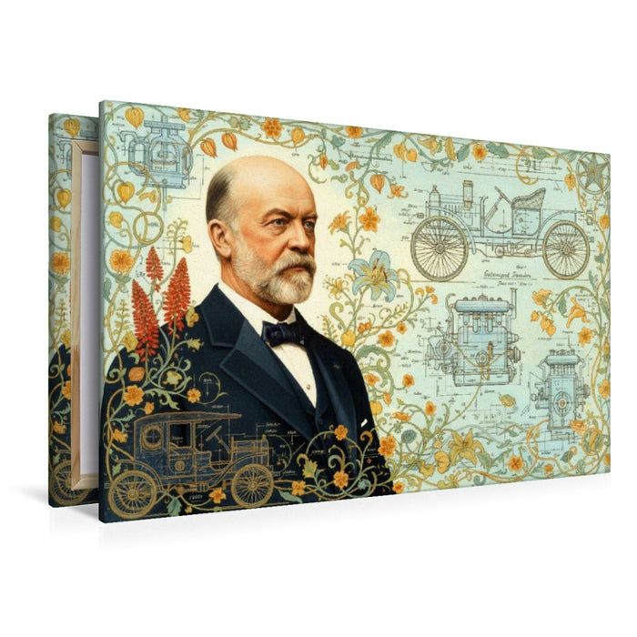 Premium Textil-Leinwand Gottlieb Daimler (1834–1900) – schneller Verbrennungsmotor für Fahrzeuge