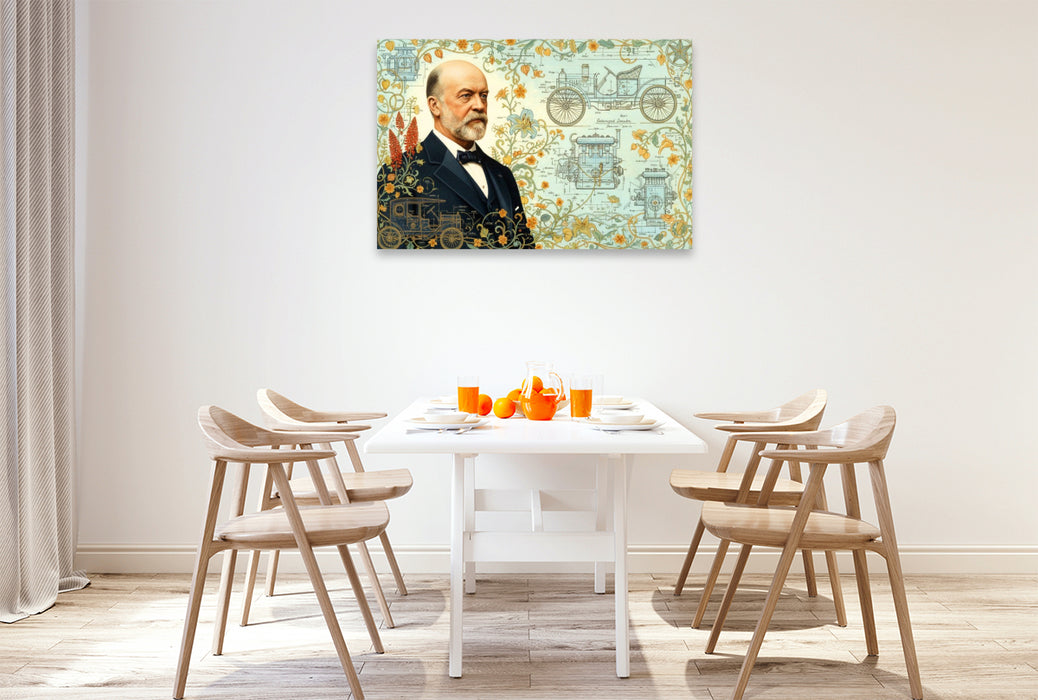 Premium Textil-Leinwand Gottlieb Daimler (1834–1900) – schneller Verbrennungsmotor für Fahrzeuge